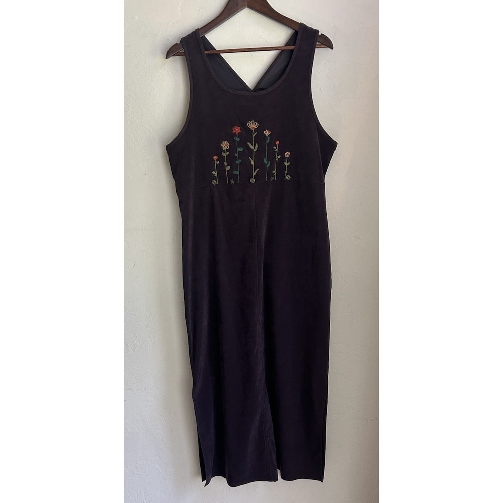 Vintage Amanda Smith Dark Purple Floral Maxi Overall Dress M Cottagecore Grunge